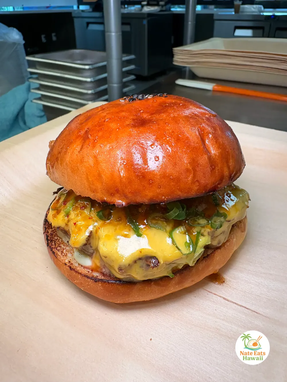Dragon Burger Yuzu Kosho burger at Midtown Eats food hall Honolulu