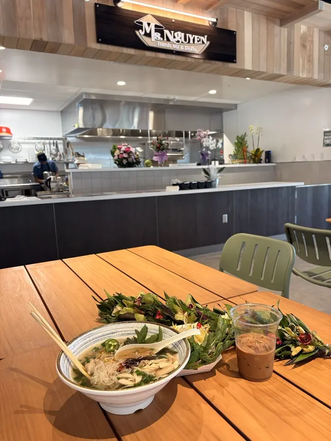 Chicken pho with fresh herbs and Vietnamese iced coffee from Ms Nguyen at The Park on Keeaumoku