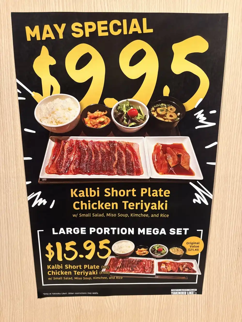 Yakiniku Like Hawaii May 2026 Special - Kalbi Short Plate & Chicken Teriyaki starting at $9.95 and Mega Set at $15.95