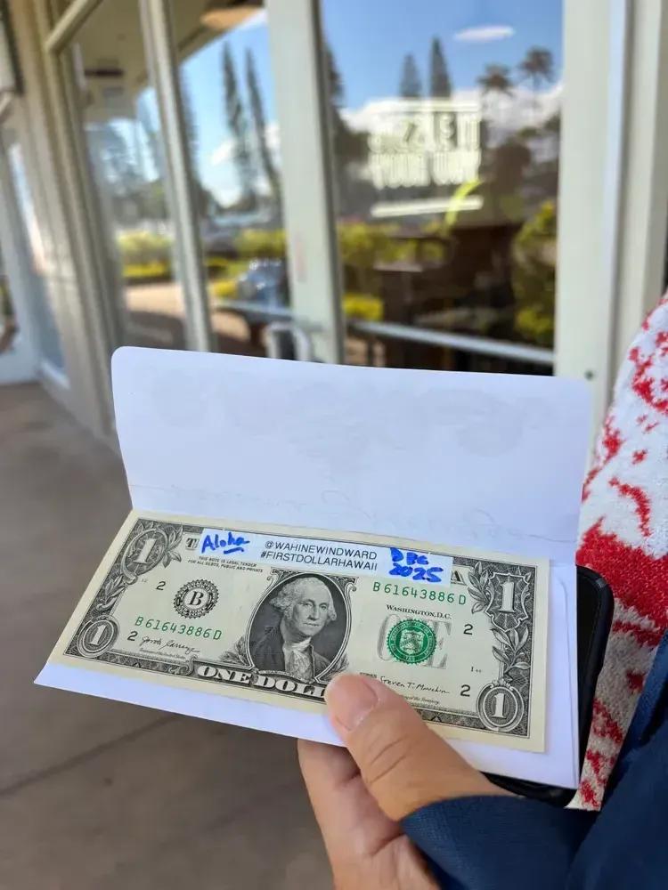 First dollar earned at Pepper Lunch Hawaii, signed and framed